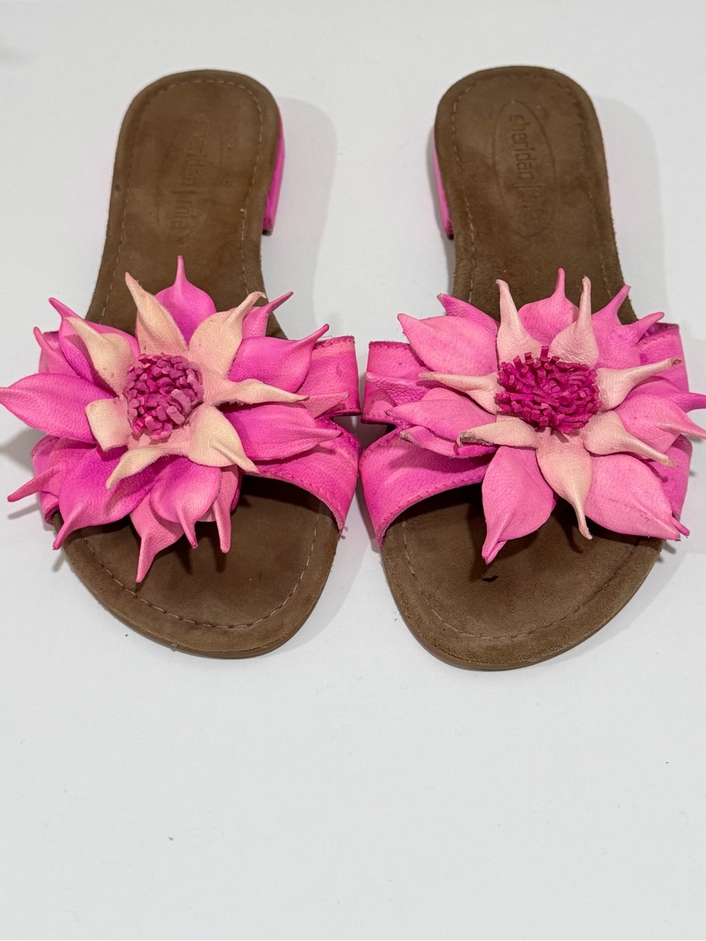 Anthropologie SHERIDAN MIA Pink Flower Suede Thongs Sandal Women Size 38